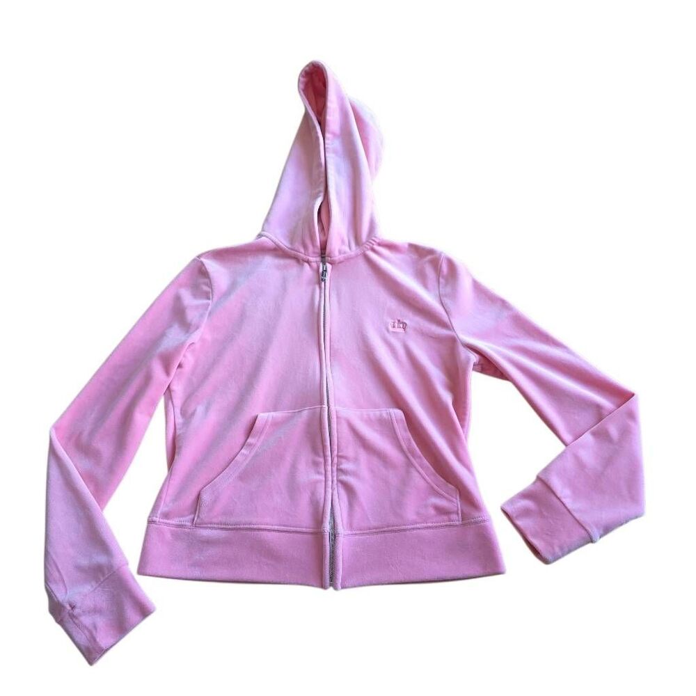 Juicy couture womens Sz S pink velvet full zip hoodie track jacket